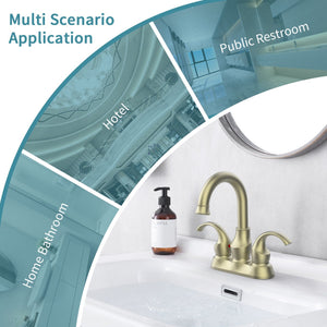 English Elm Bathroom Faucet 2-Handle Brushed Gold - 360° Spout, Crescent Moon Design, Easy Installation Kit Included T3177P277486