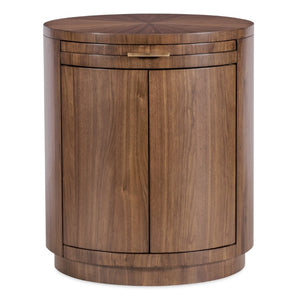 Hooker Furniture Eleana Mid-Century Round Nightstand With Starburst Veneer Top, Touch-Latch Doors, Light Caramel Finish 7252-90215-85