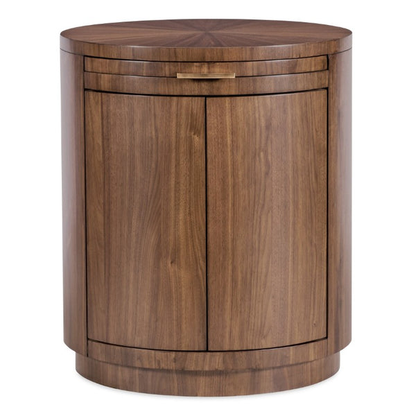 Hooker Furniture Eleana Mid-Century Round Nightstand With Starburst Veneer Top, Touch-Latch Doors, Light Caramel Finish 7252-90215-85