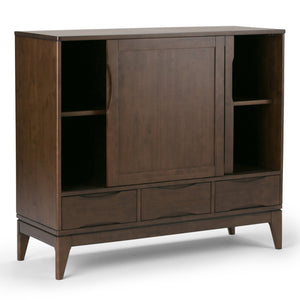 English Elm Harper 48" Solid Hardwood Mid-Century Storage Cabinet with Sliding Doors, Drawers, Eco Finish Dark Brown B136P158165