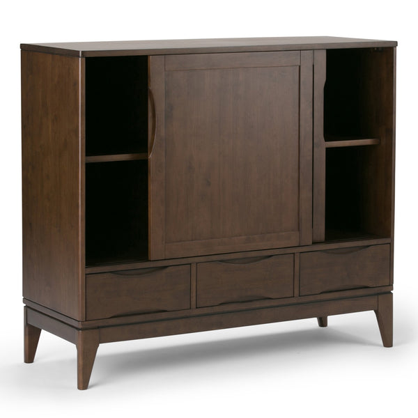 English Elm Harper 48" Solid Hardwood Mid-Century Storage Cabinet with Sliding Doors, Drawers, Eco Finish Dark Brown B136P158165
