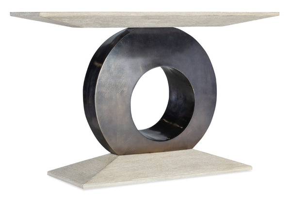 Hooker Furniture Modern Mood Accent Console With Wire-Brushed Oak Veneer And Metal-Wrapped Circular Base, Sculptural Statement Light Brown 6850-85004-80