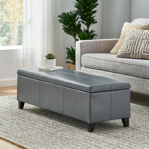 English Elm Glouster Bench Style Pu Leather Storage Ottoman with Soft Close Lid for Bedroom Grey 57742.00GRY