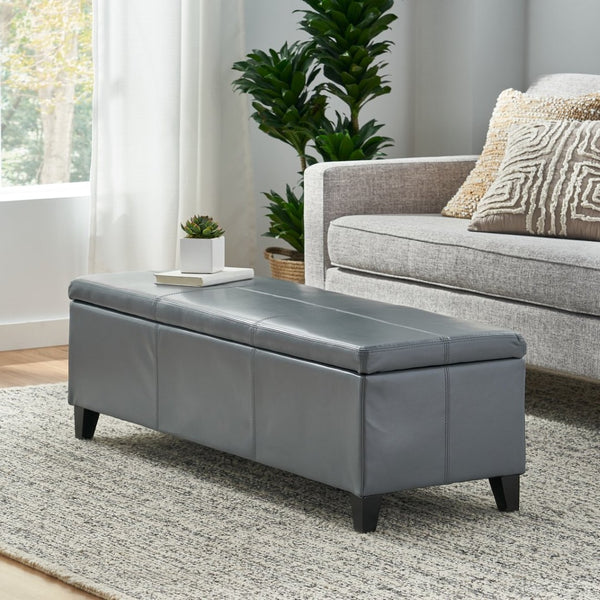 English Elm Glouster Bench Style Pu Leather Storage Ottoman with Soft Close Lid for Bedroom Grey 57742.00GRY