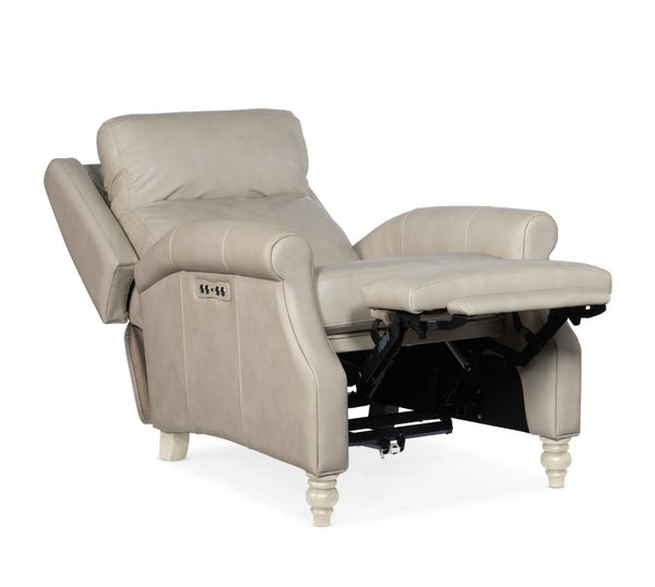 Hooker Furniture Hurley Luxe Power Recliner With Top-Grain Dove Leather, Motorized Headrest, Usb Port & Style Beige RC100-PH-090