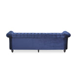 Christopher Knight Home® - Noble House - Parksley Tufted Chesterfield Velvet 3 Seater Sofa, Midnight Blue and Dark Brown