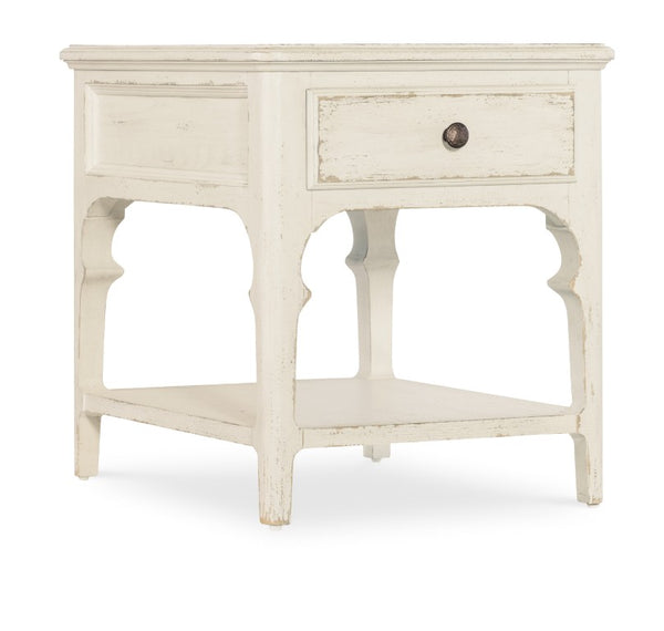 Hooker Furniture Americana End Table With Self-Closing Drawer And Distressed Oak Veneers, Scalloped Legs & Shelf Whites/Creams/Beiges 7050-80214-02