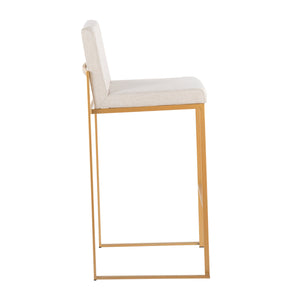 English Elm Fuji High Back Barstools In Gold Steel & Beige Fabric - Set Of 2 For Modern Kitchen Elegance B202P222174