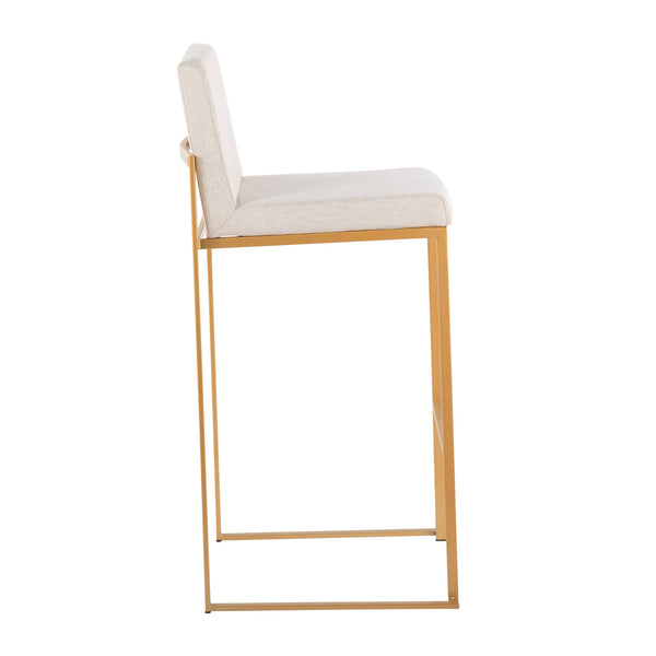 English Elm Fuji High Back Barstools In Gold Steel & Beige Fabric - Set Of 2 For Modern Kitchen Elegance B202P222174