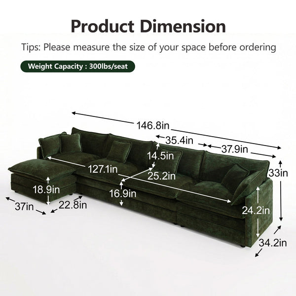 English Elm Modular U Shaped Sectional Sofa with Ottoman Chenille Upholstered Living Room Couch W714S00468