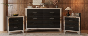 English Elm 3-Pieces Modern Dresser and Two Nightstands with Mirrored Trim, Metal Handles, Spacious Storage Black 55.71 L x 19.29 W x 10.63 H N733S205355B