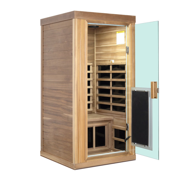 English Elm One Person Far Infrared Cedar Indoor Sauna with Glass Door and Bluetooth Audio W632S00015