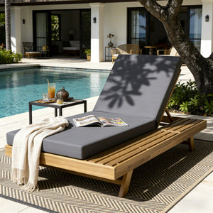 English Elm Lounge Chaise Outdoor Acacia Wood Slatted Frame with Water Resistant Cushion Resort Style Dark Gray,Light Brown N770P442L429CUSHDGRY