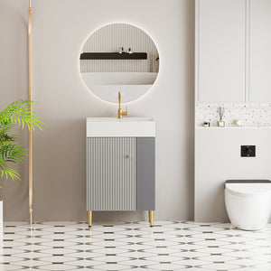 English Elm 21.6" Grey Bathroom Vanity with Ceramic Sink Open Shelf and Soft Close Cabinet W1920S00186