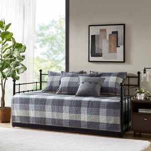 English Elm 6 Piece Reversible Plaid Daybed Cover Set with Herringbone Cabin Quilt, Twin Fit, Machine Washable Grey 17.72 L x 15.75 W x 7.48 H B035P266680