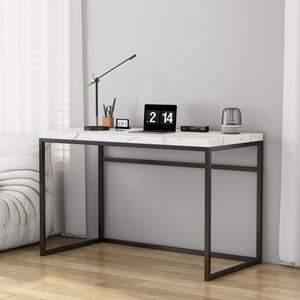 English Elm Home Office Writing Desk with Steel Frame and Scratch Resistant Two Tone Surface Marble W3151P400583