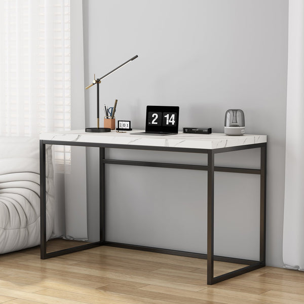 English Elm Home Office Writing Desk with Steel Frame and Scratch Resistant Two Tone Surface Marble W3151P400583