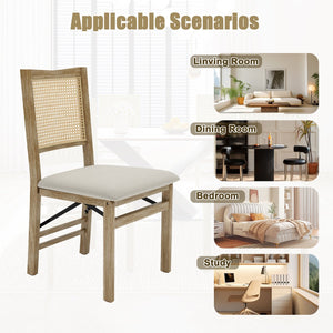 English Elm Scandinavian Solid Wood Dining Chairs with Woven Rattan Back Cushioned Seat Set of 2 W395P317025