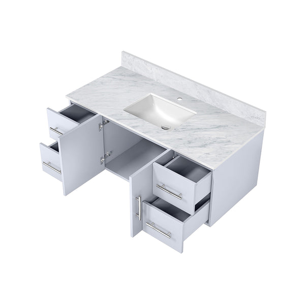 English Elm Glossy Modern White Bath Vanity 48" W x 22" D with Carrara Marble Top, Soft-Close Drawers, Durable B2731P258491