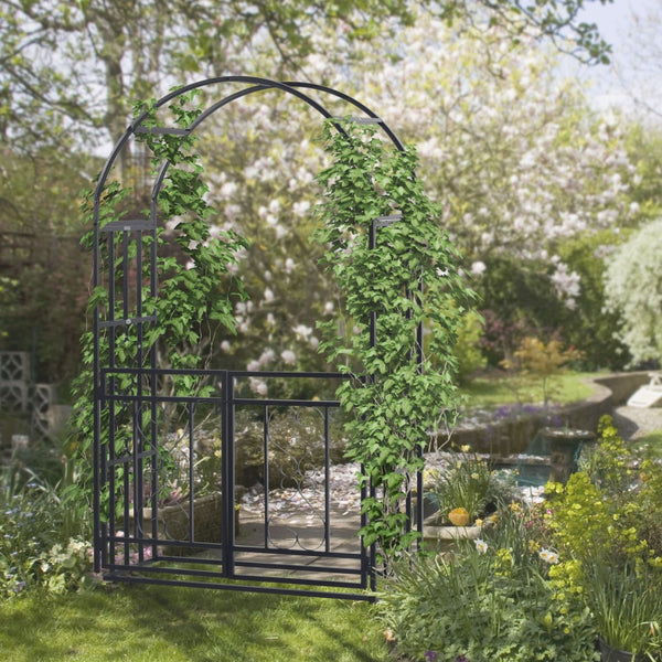 English Elm Outsunny 81" Metal Garden Arbor With Locking Double Doors, Elegant Heart Motifs For Weddings & Events W2225P174401-GIGA