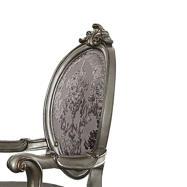 English Elm Silver Oval-Back Arm Chairs (Set of 2) with Leaf Crown Motif, Silver PU & Floral Fabric, Nailhead Trim B062P209288