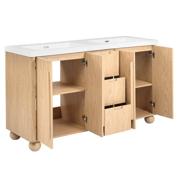 English Elm [video] 59 Inch Double Sink Vanity with Wood Grain Mdf Soft Close Doors and Resin Basins N759S425430N