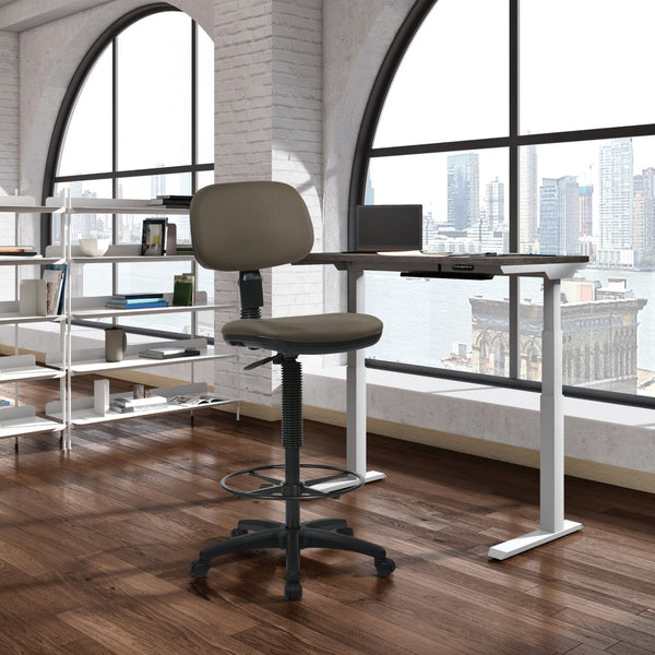 OSP Home Furnishings Sculptured Ergonomic Drafting Chair with Vinyl Upholstery for Studio and Lab Workspaces Dillon Java DC517V-R102