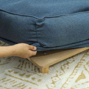 English Elm Raised Pet Sofa with Pine Legs Removable Cushion and Upholstered Frame for Dogs T3971P407102