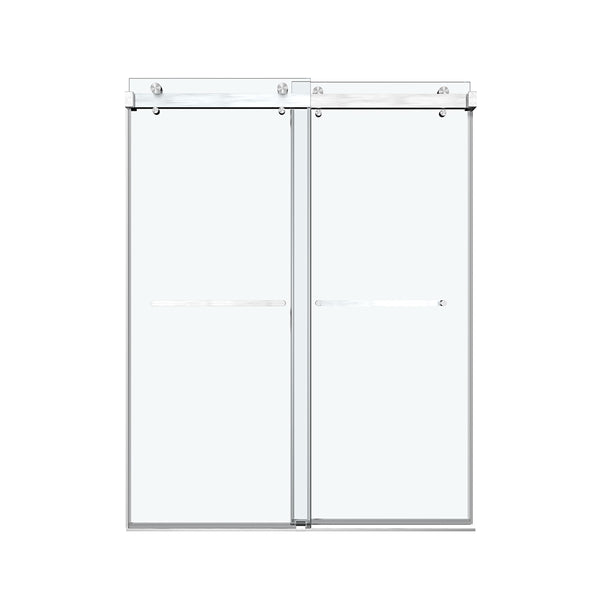English Elm 68'' Frameless Double Sliding Shower Door with Tempered Glass and Spa Inspired Design Brushed Nickel B133P156471