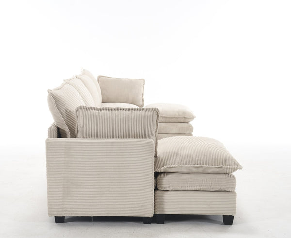 English Elm Oversized Modular U-Shaped Velvet Sofa: Luxurious 4-Seat Couch With Ottomans & Pillows W2705S00022-GIGA