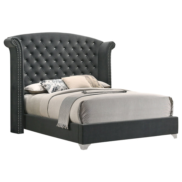 English Elm Kennedy Grey 4-Piece Queen Bedroom Set - Luxurious Upholstery, Elegant Tufting & Modern Glam Style B062S01350