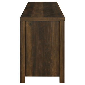 English Elm Madra Dark Pine TV Stand with Sliding Doors, 2-Drawer Storage, Rustic Modern Engineered Wood Console B062P344954