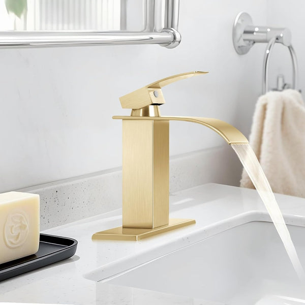 English Elm Single Handle Bathroom Faucet - Brushed Gold Lavatory Tap, Stainless Steel, Easy Install & Durable T3177P388148-GIGA