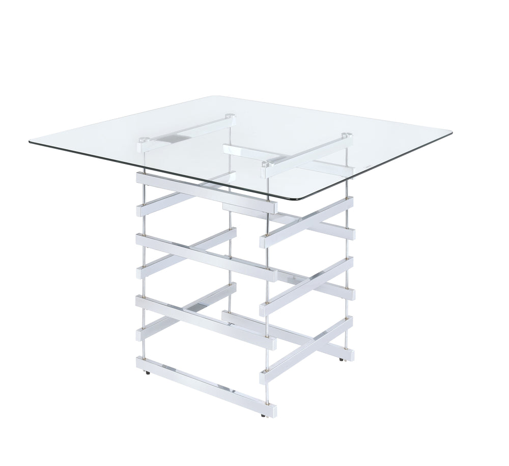 English Elm Nadie Modern Clear Glass Counter Height Table with Chrome Finish Base, Sleek 8mm Square Top B2726S00204