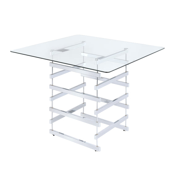 English Elm Nadie Modern Clear Glass Counter Height Table with Chrome Finish Base, Sleek 8mm Square Top B2726S00204