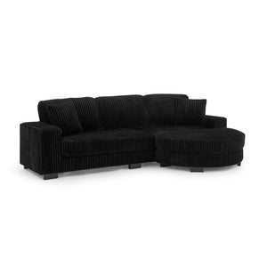 English Elm Corduroy Modular L-Shaped Convertible Sleeper Sofa With Tufted Design & Movable Footstool - Black W487S00346