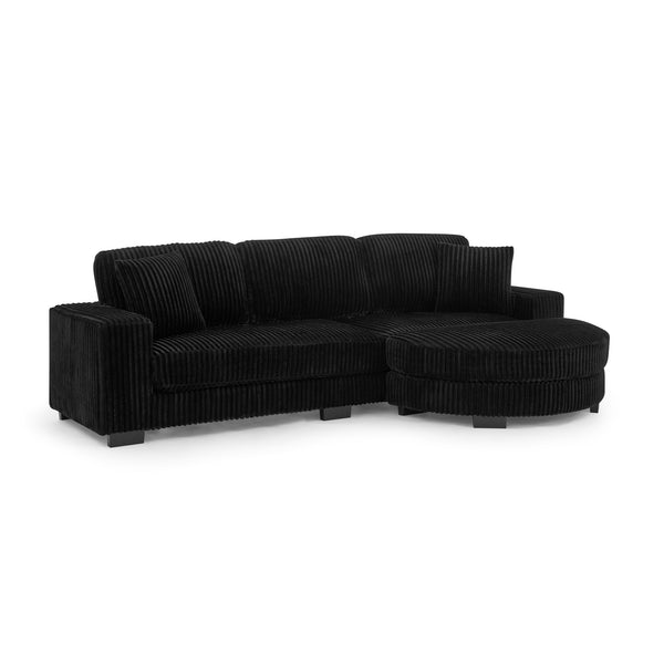English Elm Corduroy Modular L-Shaped Convertible Sleeper Sofa With Tufted Design & Movable Footstool - Black W487S00346