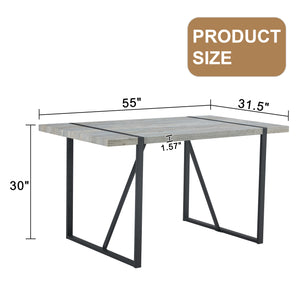 English Elm Industrial Rectangular MDF Light Gray Patterned Dining Table for 4-6 with 1.5" Top & Sturdy Black Metal Legs W1151P209828
