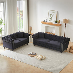 English Elm Fx Chesterfield Sofa Set Tufted Tech Fabric Upholstered Living Room Seating Combo Black W1926S00122