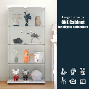 English Elm Glass Display Cabinet Four Shelf Lockable Tempered Bookshelf with Led Lighting White W1192P354028