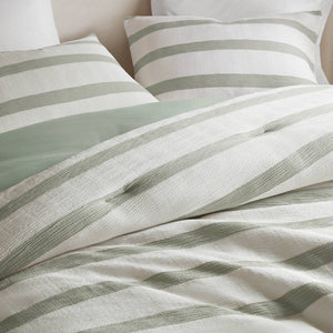 English Elm 3-piece King Yarn-dyed Woven Stripe Comforter Set with Seersucker Texture for Coastal Bedrooms Sage Green B035P463223
