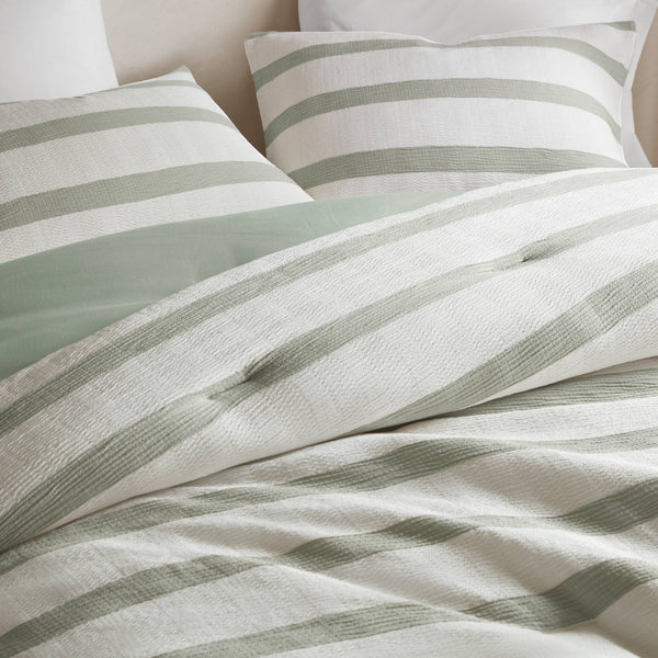 English Elm 3-piece King Yarn-dyed Woven Stripe Comforter Set with Seersucker Texture for Coastal Bedrooms Sage Green B035P463223