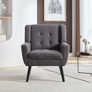 English Elm Modern Pu Leather Ergonomic Accent Chair with Padded Arms and Matte Black Legs Grey W676P172469