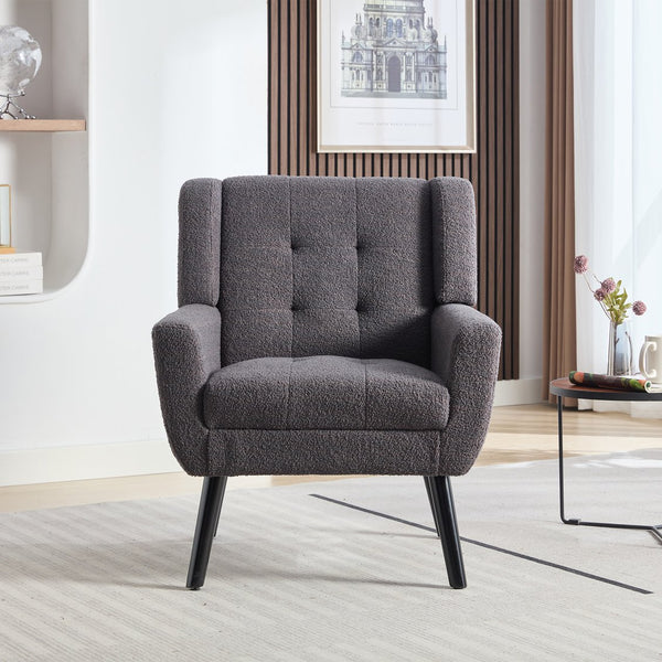 English Elm Modern Pu Leather Ergonomic Accent Chair with Padded Arms and Matte Black Legs Grey W676P172469