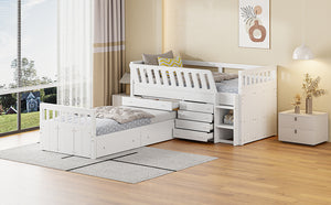 English Elm L-shaped Twin Loft Platform Bed with 7 Drawers Full Guardrails Kids White Pine LT000853AAK