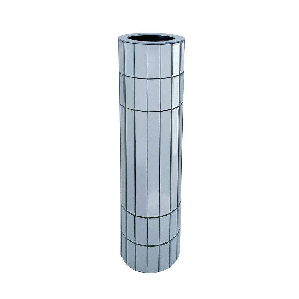 English Elm 29.92"(76cm)Tall Mirrored Silver Floor Vase Modern Round Decorative Glass & MDF Statement Piece for Living Rooms W3836P362090