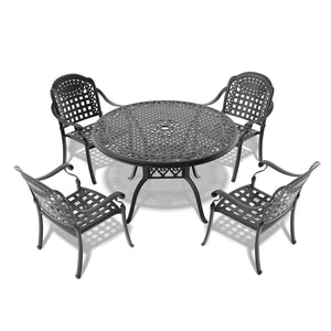 English Elm 5-Piece Elegant Cast Aluminum Patio Furniture Set With Cozy Blue Cushions For Outdoor Relaxation W1710S00135