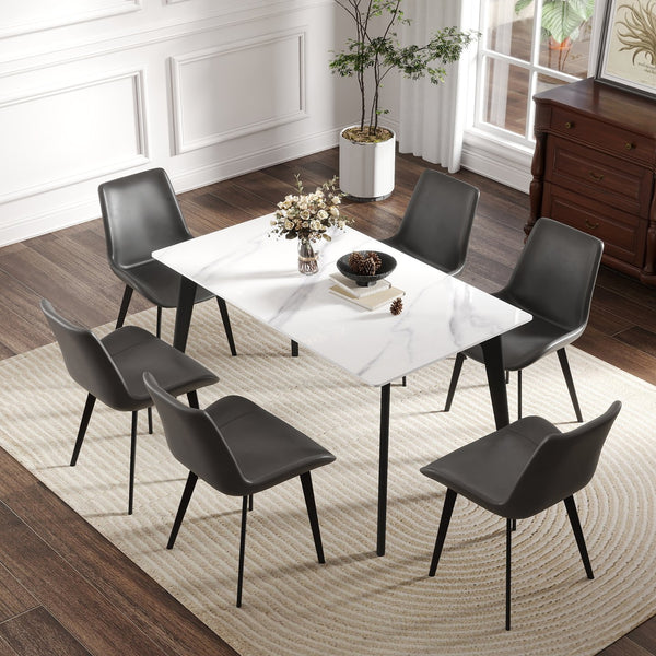 English Elm 55.12" Modern Artificial Stone Dining Table With Black Metal Legs - Sleek, Durable, Seats 6 Comfortably W1535S00509