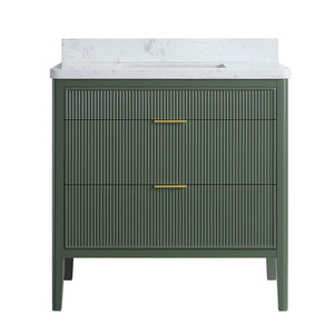 English Elm Fully Assembled 36" Green Bathroom Vanity With Solid Wood, Carrara Marble Top & Soft-Close Features W1826P308980