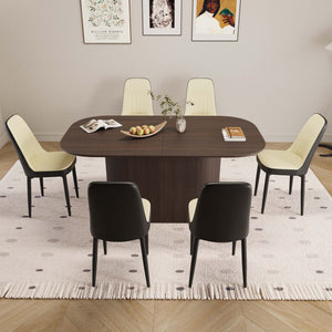 English Elm 63 Inch Mdf Dining Table Set with Six Pu Upholstered Chairs and Black Metal Legs Beige+Brown,Black W2189S00865